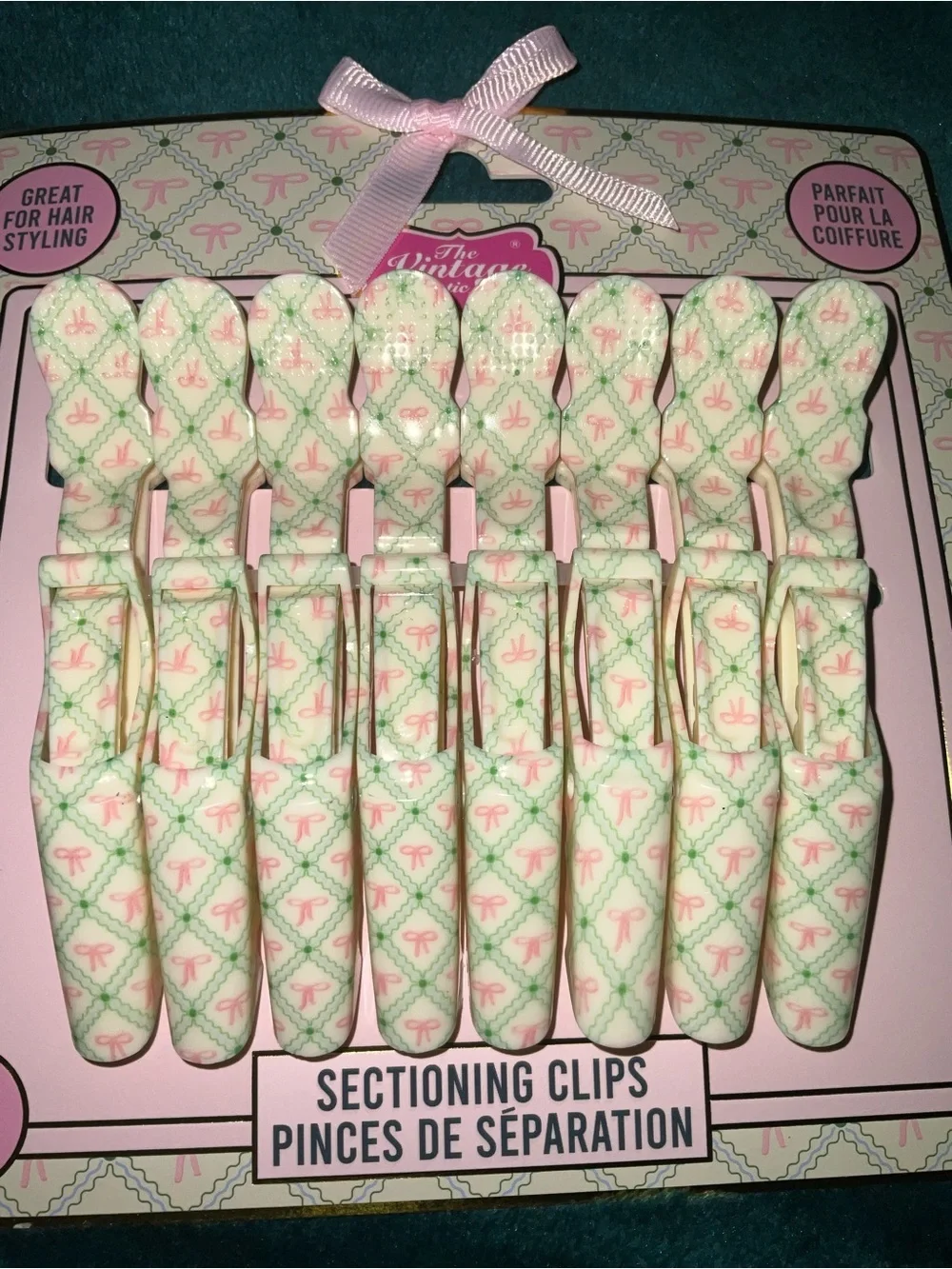 Vintage Style Pink & Mint Sectioning Hair Clips